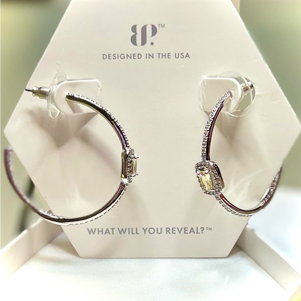 BP Jewelry Hoop Earrings Lemon yellow and rhodium